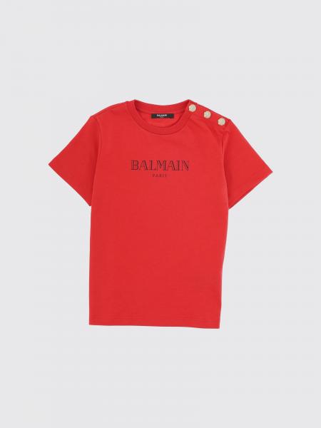 Boy's Cotton T-shirt Balmain with Shoulder Buttons and Logo Print