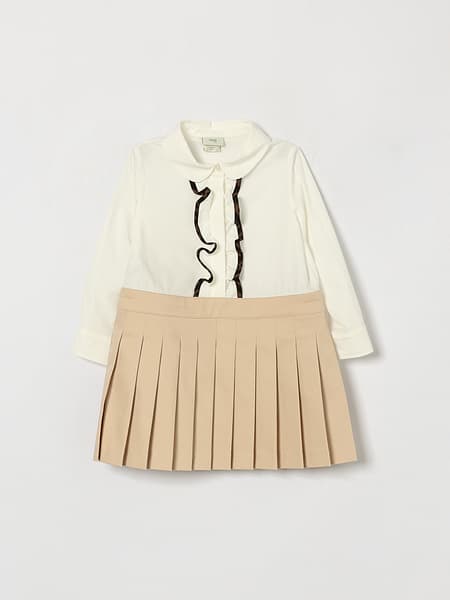 Fendi Girl's Cotton-Blend Dress with Peter Pan Collar and Ruffles