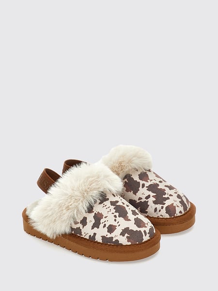 Monnalisa Girl's Suede Slingback Shoes with Faux Fur Lining