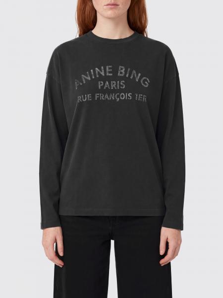 T-shirt Anine Bing a maniche lunghe in cotone con logo stampato a contrasto