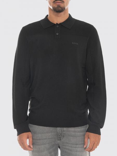 Boss Long-Sleeved Wool-Blend Polo Shirt with Ribbed Collar