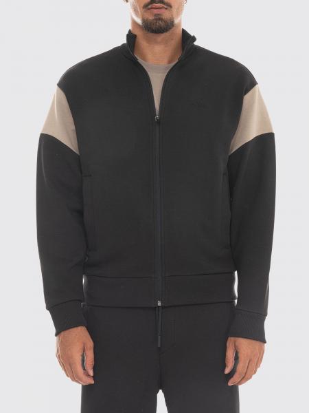 Sudadera con cremallera Boss de algodón con cuello alto y ribetes en contraste