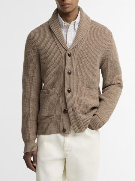 Shawl Collar Wool Blend Cardigan Barbour with Patch Pockets