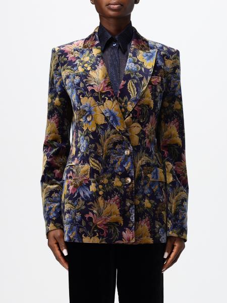 Etro Floral Print Velvet Double-Breasted Blazer with Peak Lapels