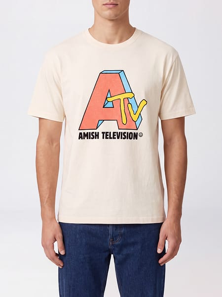 Cotton T-shirt Amish with Contrasting Front Logo Print
