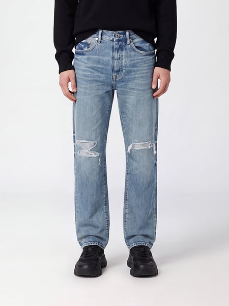 Wide-Leg Purple Cotton Denim Jeans with a Distressed Effect