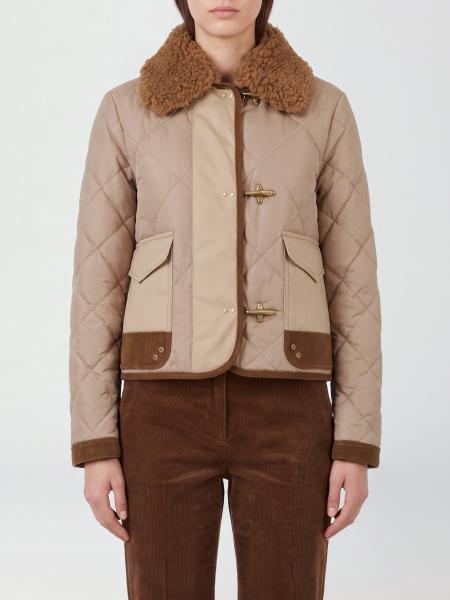 Fay Quilted Polyester Short Jacket with Toggles and Fur Collar