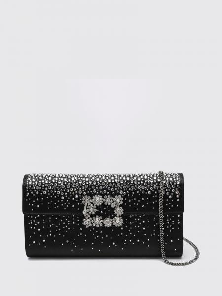 Pochette Roger Vivier en satin gris avec boucle bijou et cristaux