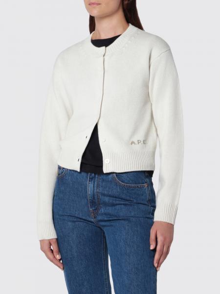 A.P.C. Crew Neck Pure Wool Cardigan with Contrast Logo