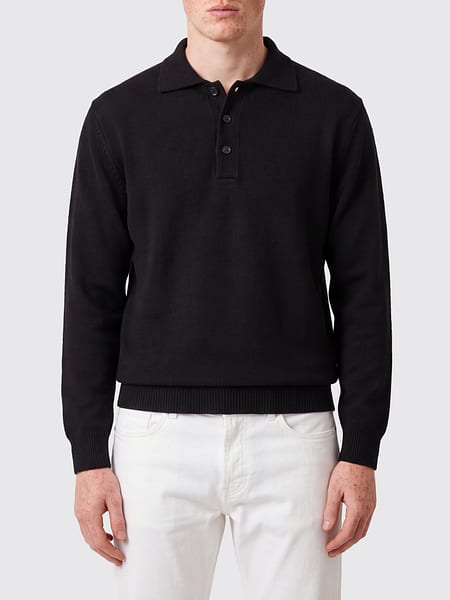 Long-Sleeved Wool Knit Polo Shirt Paolo Pecora with Three-Button Placket