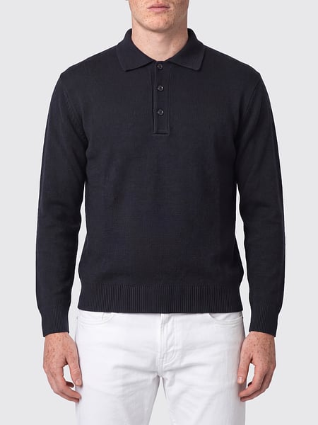 Long-Sleeved Wool Knit Polo Shirt Paolo Pecora with Three-Button Placket