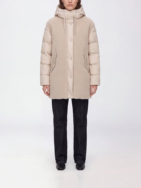 Herno Knee-Length Fleece and Technical Fabric Down Jacket with Hood