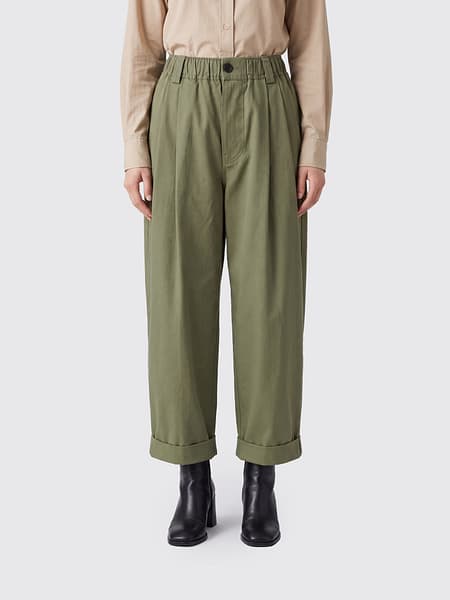 Marni High-Waisted Wide Leg Cotton Trousers with Pleats