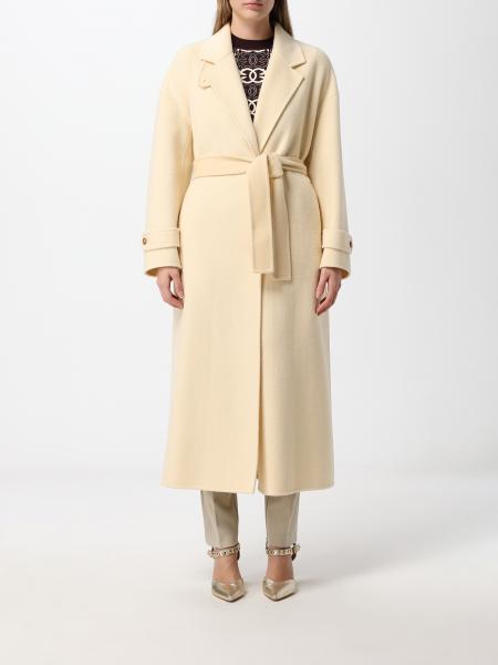 Длинное шерстяное пальто-халат Pinko с поясом и отложным воротником