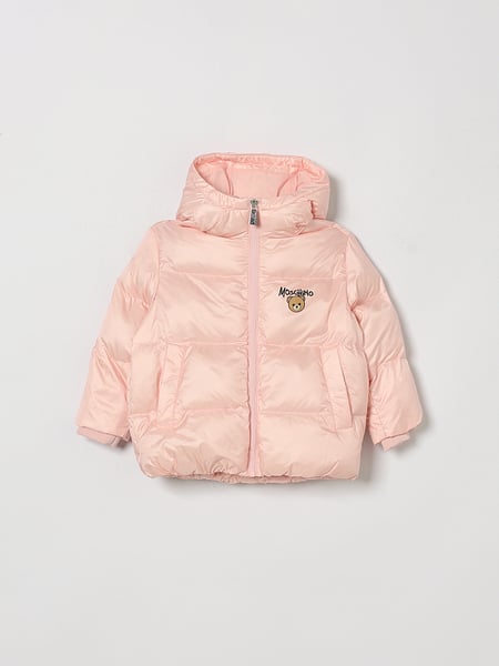 Moschino Boy's Short Quilted Nylon Puffer Jacket with a Hood and Contrast Logo