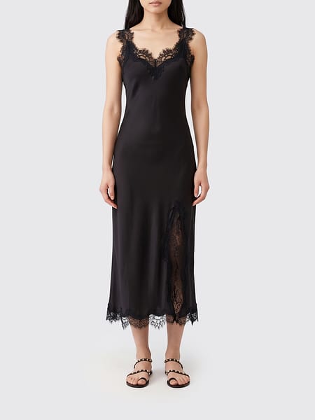 Gold Hawk Midi Slip Dress in Satin with Lace Inserts and a Slit