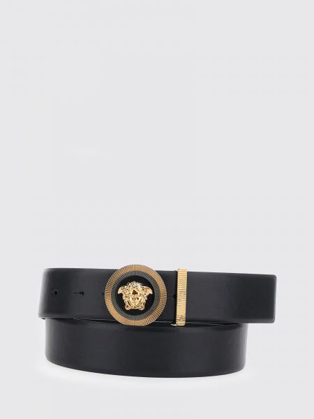 Medusa Biggie Leather Belt Versace with Logo Plaque