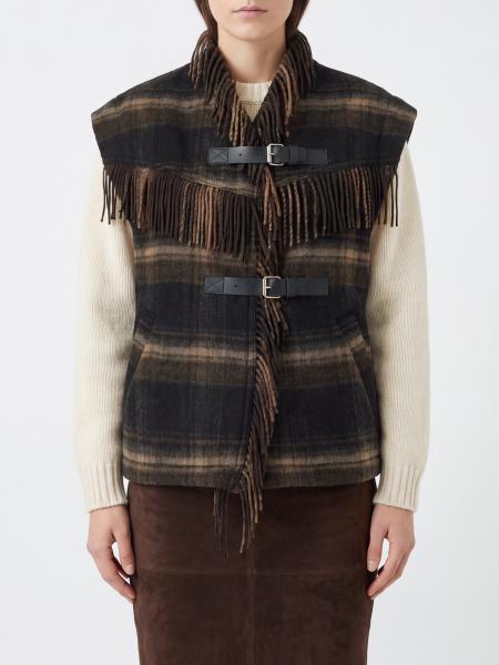 Hochgeschlossene Tartan-Weste Isabel Marant Etoile aus Wollmischung mit Fransen
