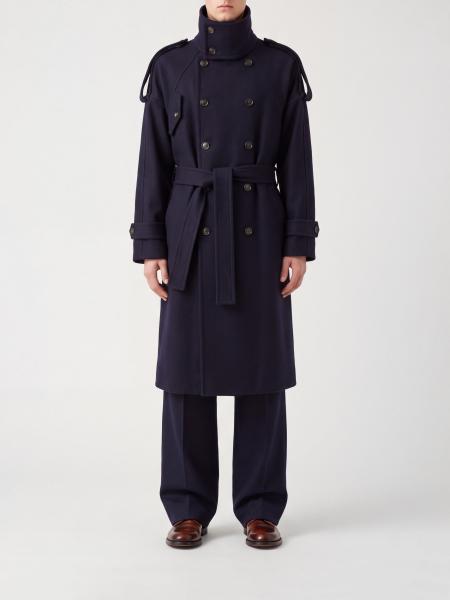 Ferragamo Double-Breasted Trench Coat in Virgin Wool and Cashmere with Belt