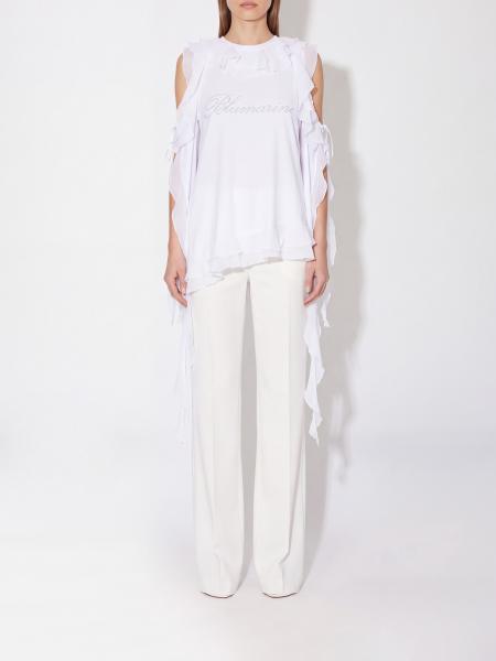 Blumarine Sleeveless Asymmetrical Cotton Top with Panel Appliqué