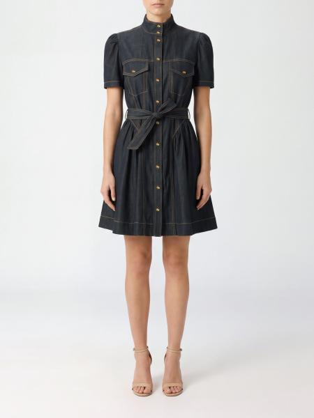 Zimmermann Denim Mini Shirtdress with High Neck and Belt
