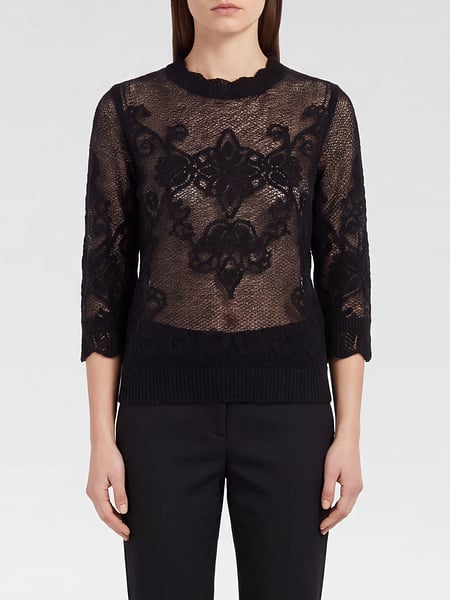 Sheer Wool Blend Knit Twinset Top with Ruffled Collar