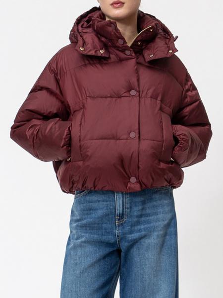 Twinset Short Quilted Nylon Puffer Jacket with Hood and Peak Lapels