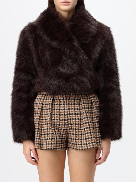 Giacca cropped Twinset in pelliccia sintetica con collo a scialle