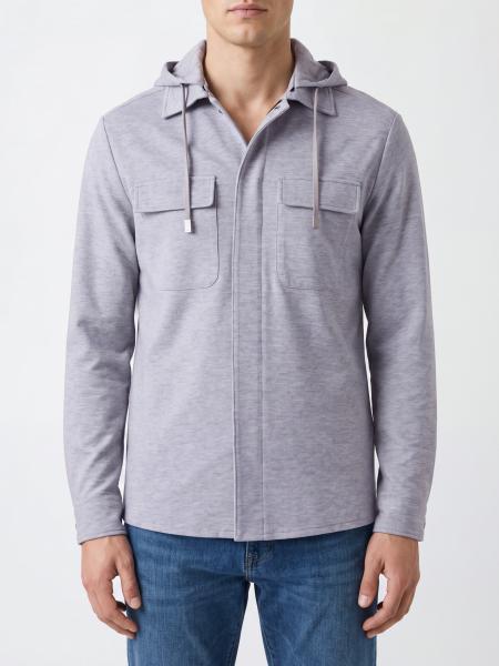 Wool and Cashmere Blend Shacket Eleventy with Hood and Drawstring