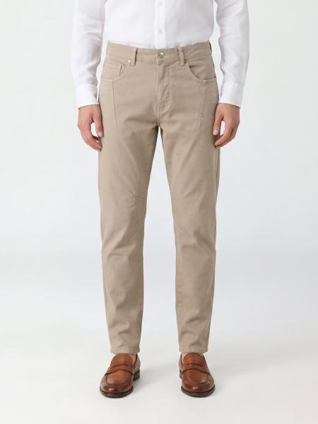 Slim Fit Linen and Cotton Blend Trousers Eleventy with Drawstring Waist