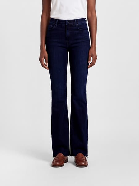 Mother The Weekender Fray High-Waisted Flared Jeans in Stretch Denim