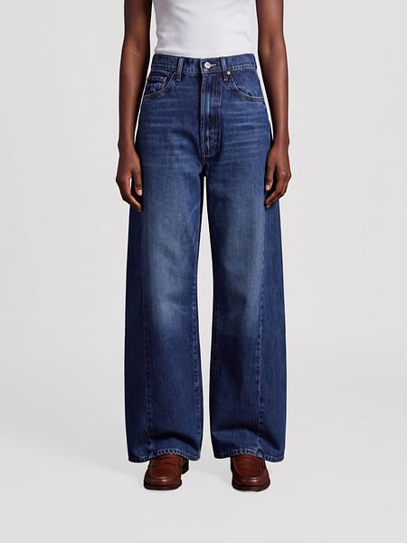 Mother The Half Pipe Ankle High-Waisted Cropped Baggy Jeans in Cotton Denim