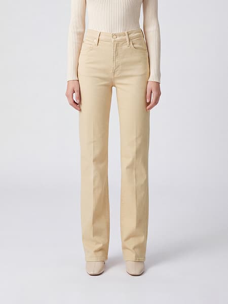 Mother High-Waisted Straight-Leg Jeans in Beige Cotton Denim
