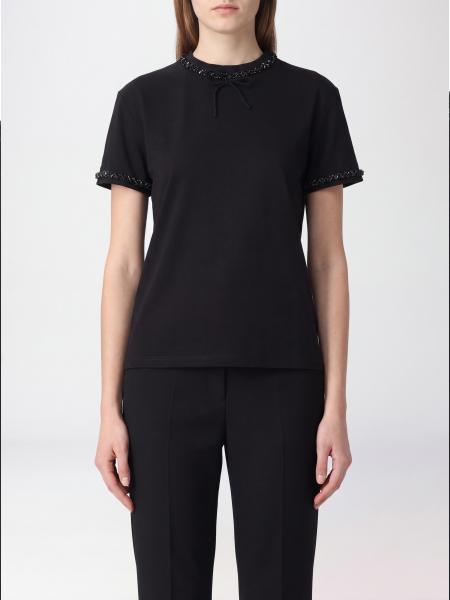 Kurzärmeliges Baumwoll-T-Shirt Twinset mit Schleifenapplikation am Ausschnitt