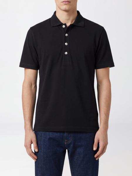 Short-Sleeved Cotton Polo Shirt Eleventy with Ribbed Collar and Placket