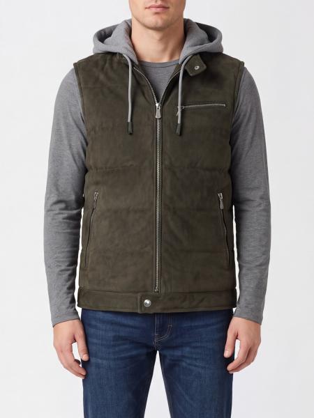 Quilted Suede Leather Padded Gilet Eleventy with Hood