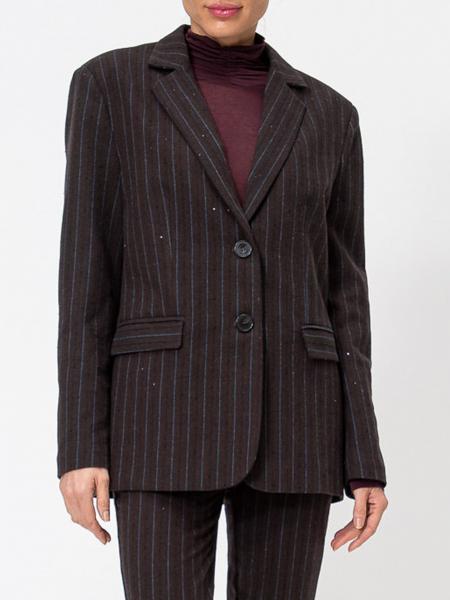 Twinset Pinstriped Cropped Blazer in Cotton Blend with Sequins