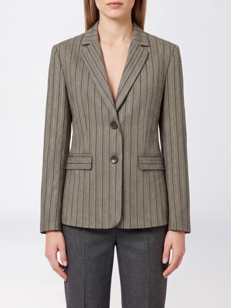 Twinset Pinstriped Cropped Blazer in Cotton Blend with Sequins