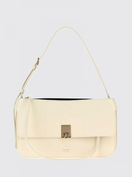 Ferragamo Smooth Leather Shoulder Bag with Clasp Closure and Laminated Logo
