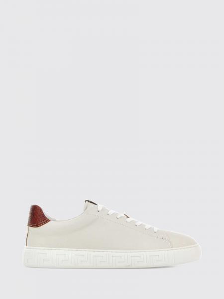 Bicolour Low-Top Calfskin Leather Trainers Versace with Laminated Logo