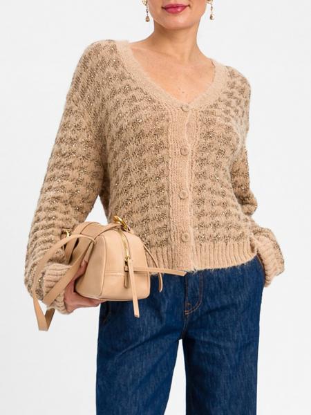 Twinset Lurex Cardigan with Deep V-Neck and Dropped Shoulders