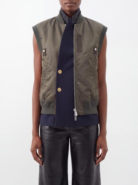 Sacai Double-Breasted Technical Nylon Waistcoat with Bomber Collar