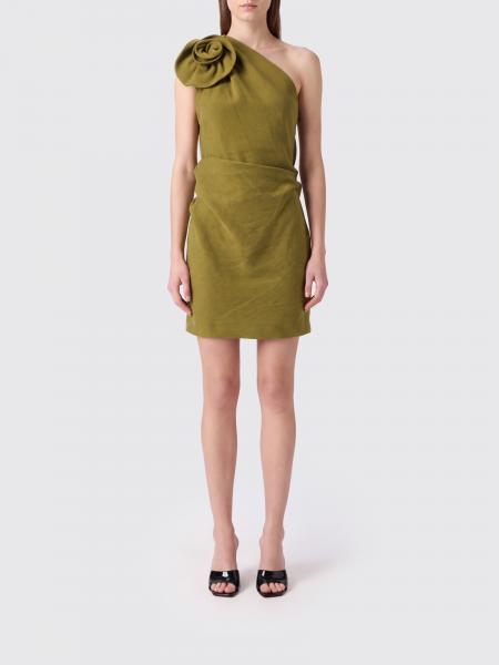 Minivestido de un solo hombro Magda Butrym de seda verde con aplique floral 3D