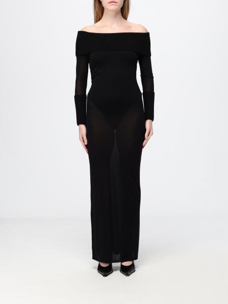 Long Knit Sheath Dress Alaïa in a Wool Blend with a Straight Neckline