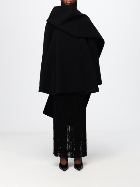 Alaïa Long Wool Cape with Hood and Asymmetric Hem