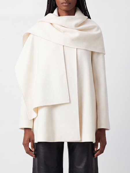 Alaïa Long Wool Cape with Hood and Asymmetric Hem