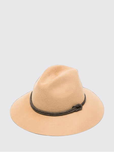 Wide-Brimmed Wool Felt Hat Brunello Cucinelli with Monili