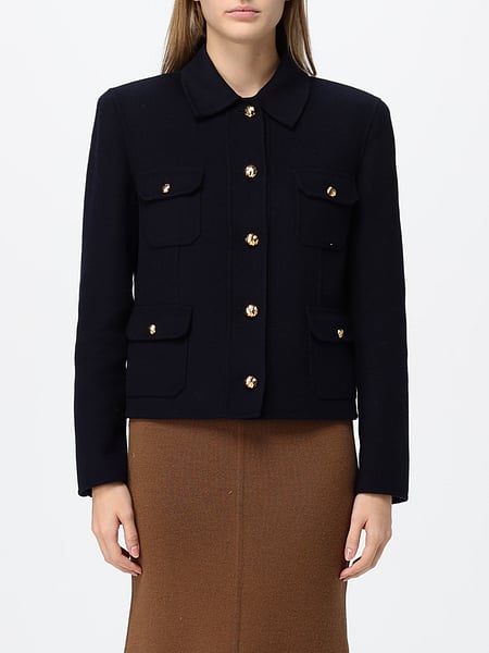 Pinko Cropped Single-Breasted Wool Blend Jacket with Metallic Buttons