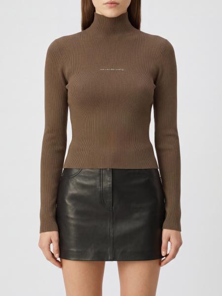 Alexander Wang Ribbed Jersey Long-Sleeve Turtleneck Top with Logo