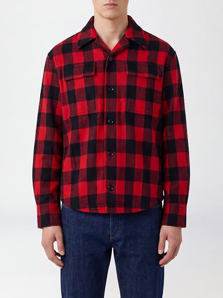Ami Paris Check Wool Shirt Jacket with Cuban Collar